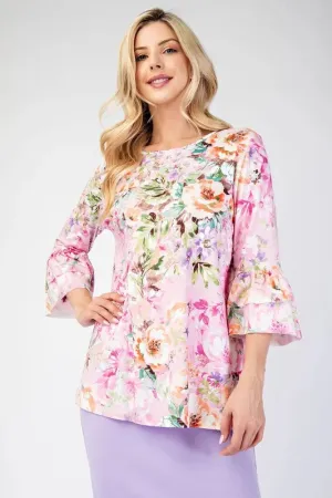 Celeste Full Size Floral Layering Tops with None Slip Sleeves Plus Size