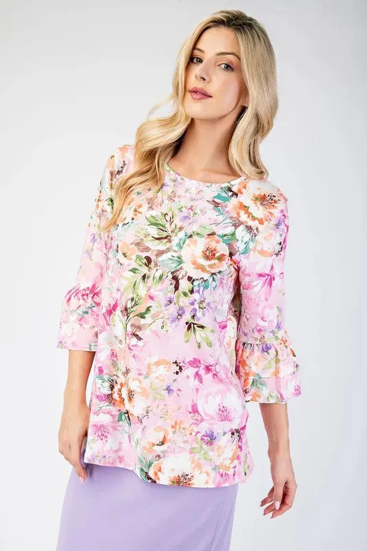 Celeste Full Size Floral Layering Tops with None Slip Sleeves Plus Size