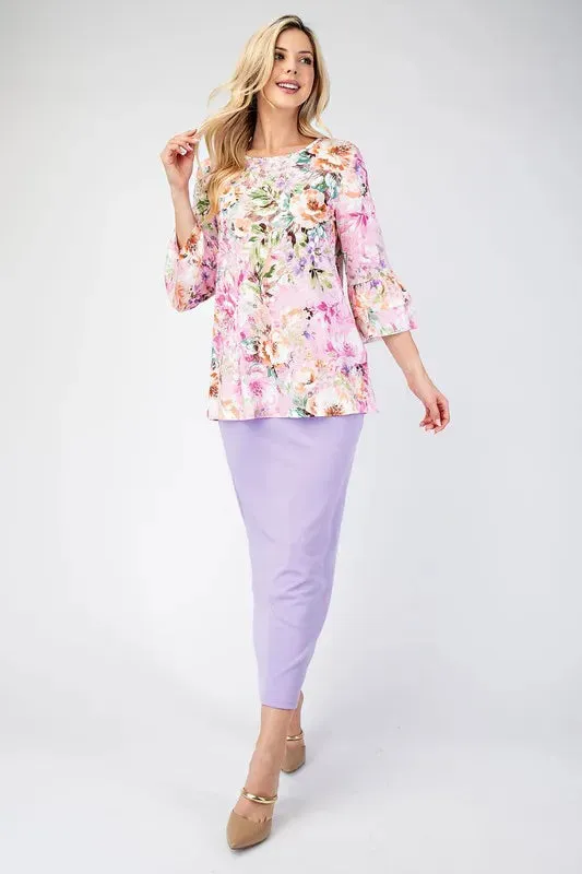 Celeste Full Size Floral Layering Tops with None Slip Sleeves Plus Size