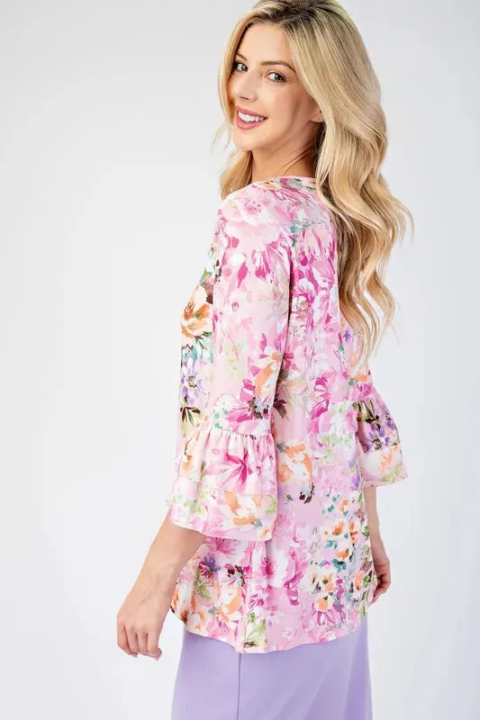 Celeste Full Size Floral Layering Tops with None Slip Sleeves Plus Size