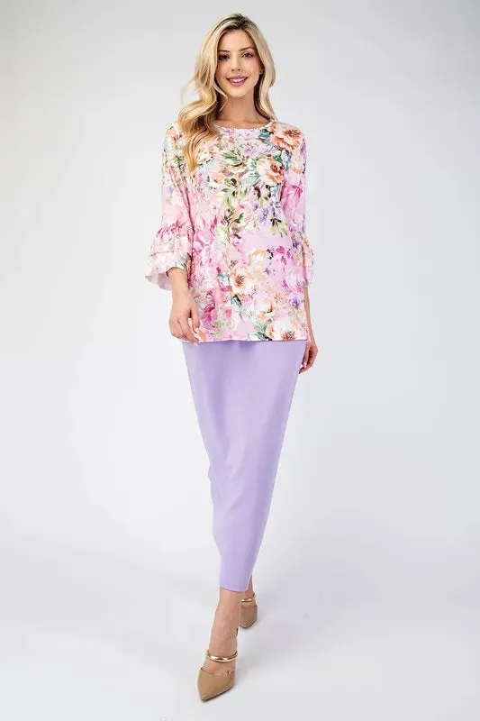 Celeste Full Size Floral Layering Tops with None Slip Sleeves Plus Size