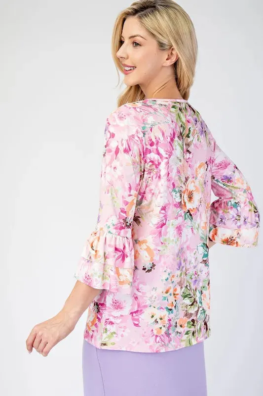 Celeste Full Size Floral Layering Tops with None Slip Sleeves Plus Size