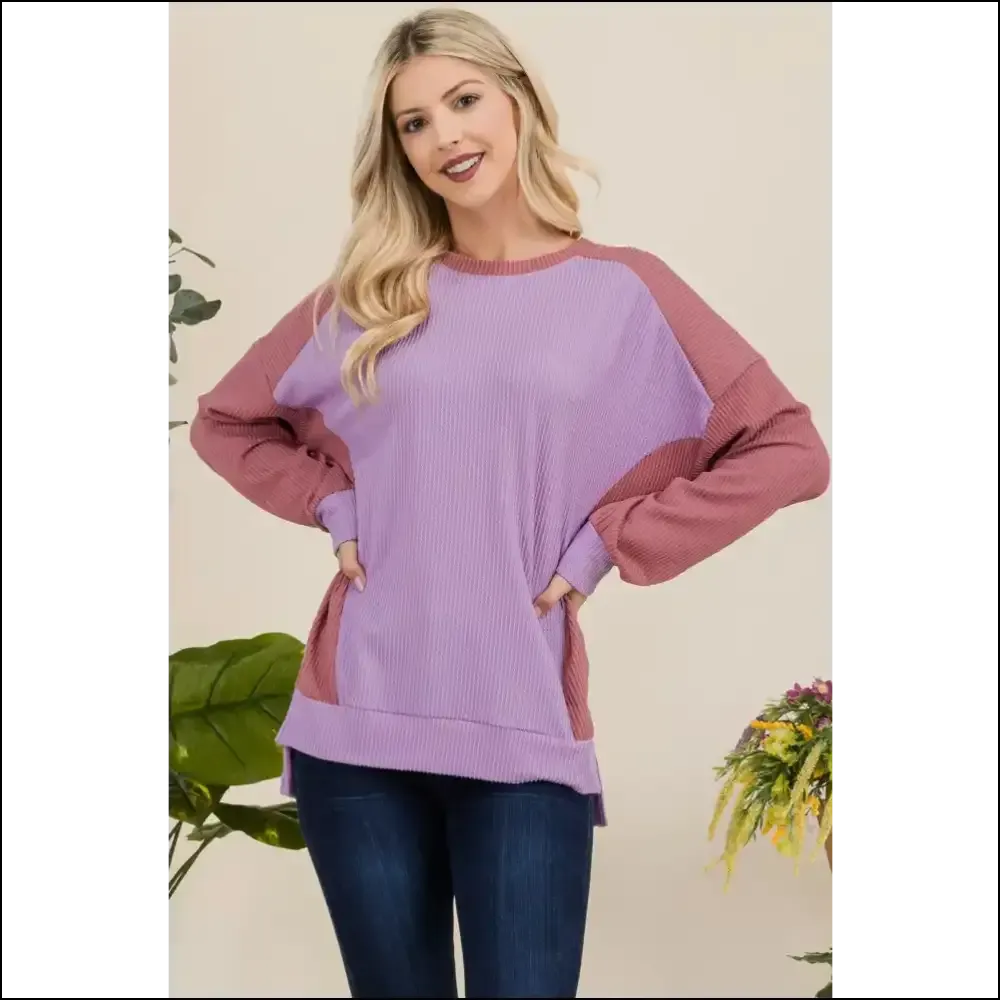 Celeste High-Low Contrast Round Neck Sweatshirt