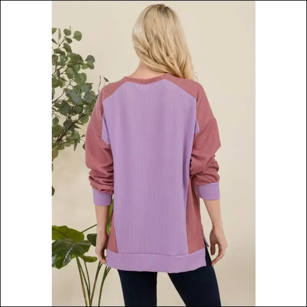 Celeste High-Low Contrast Round Neck Sweatshirt