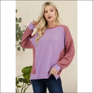 Celeste High-Low Contrast Round Neck Sweatshirt