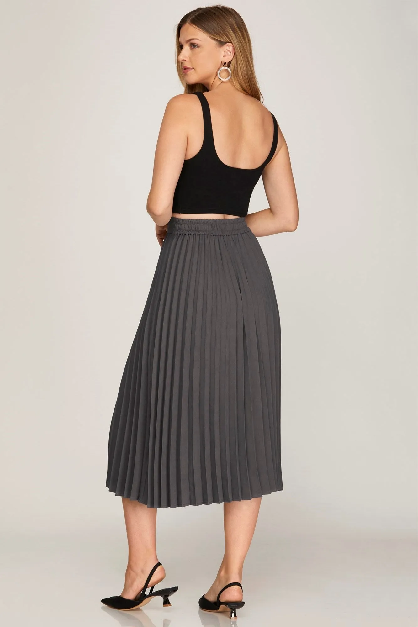 Charcoal Pleated Midi Skirt