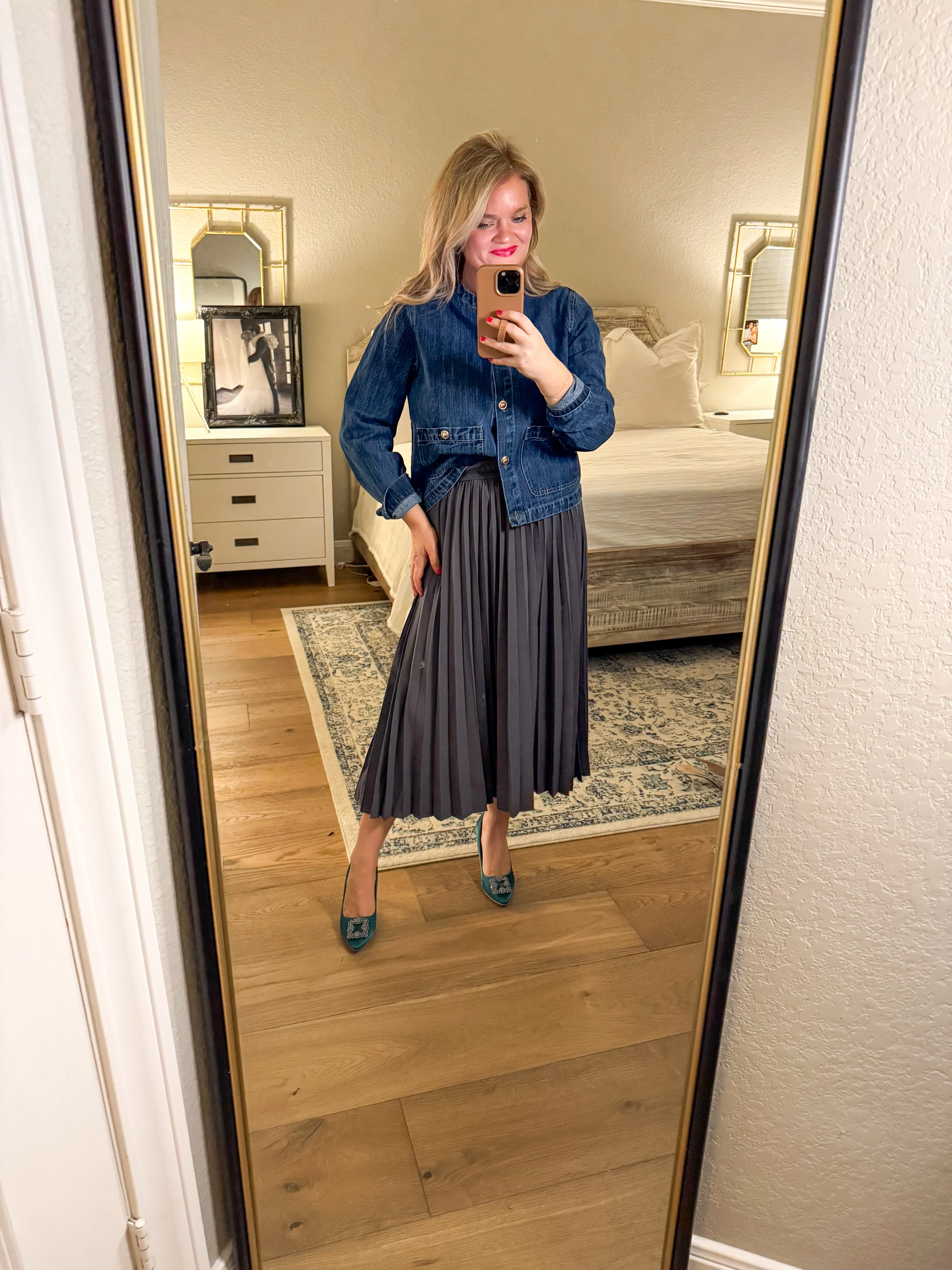 Charcoal Pleated Midi Skirt
