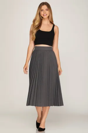 Charcoal Pleated Midi Skirt