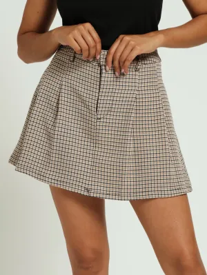 Check Pleated Skirt - Brown