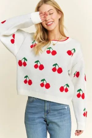 Cherries Knit Sweater - White