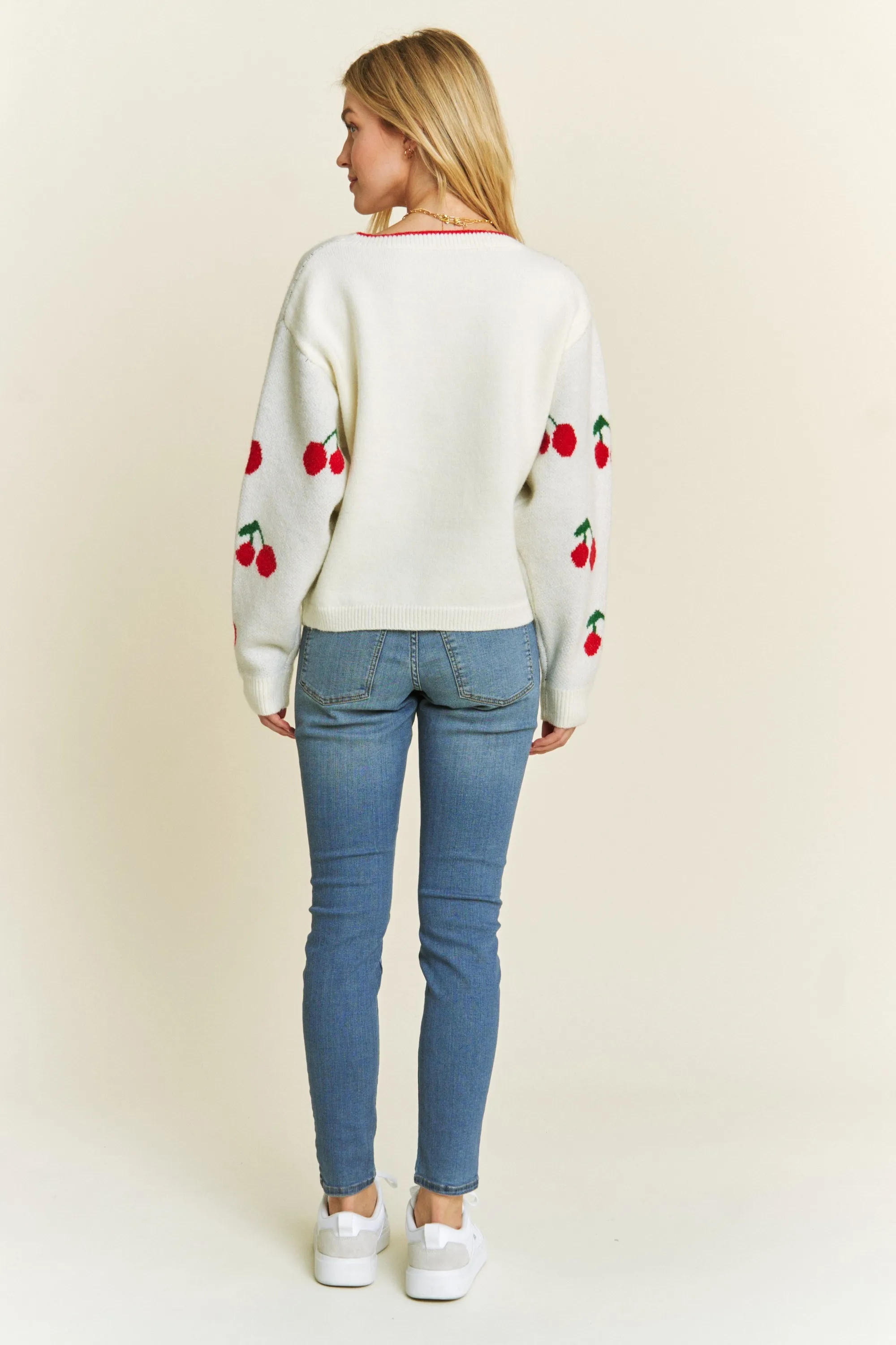 Cherries Knit Sweater - White