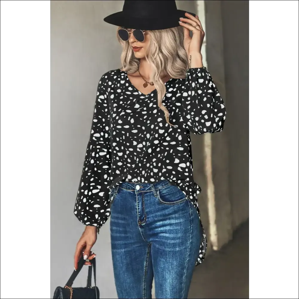 Chic Animal Print V-Neck High-Low Blouse