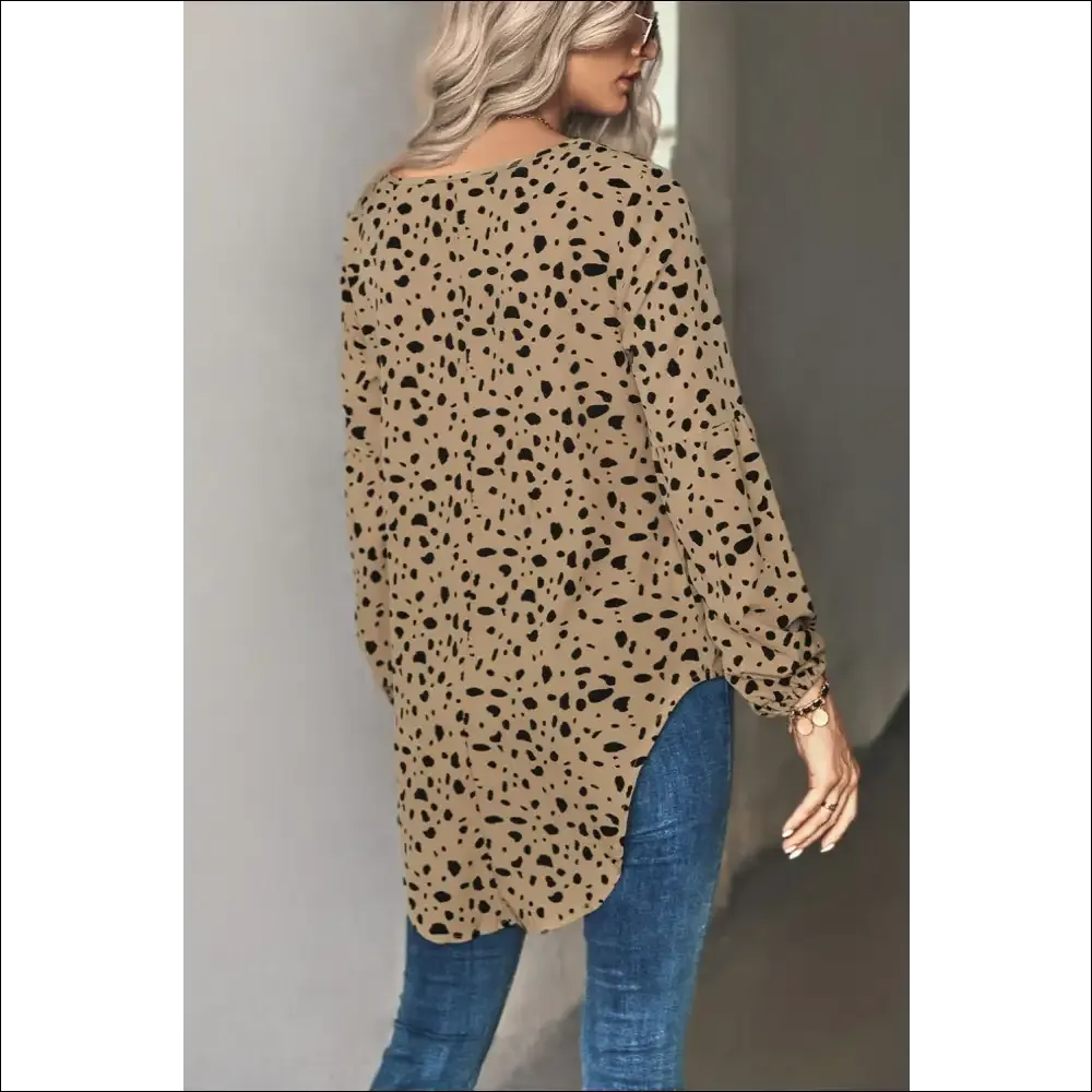 Chic Animal Print V-Neck High-Low Blouse