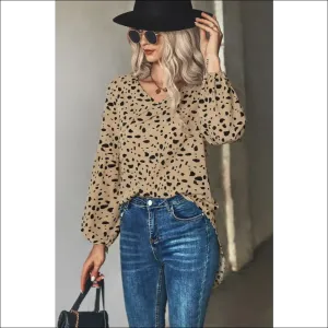 Chic Animal Print V-Neck High-Low Blouse
