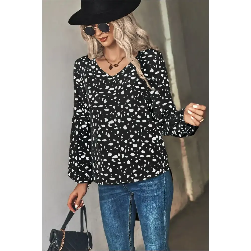 Chic Animal Print V-Neck High-Low Blouse