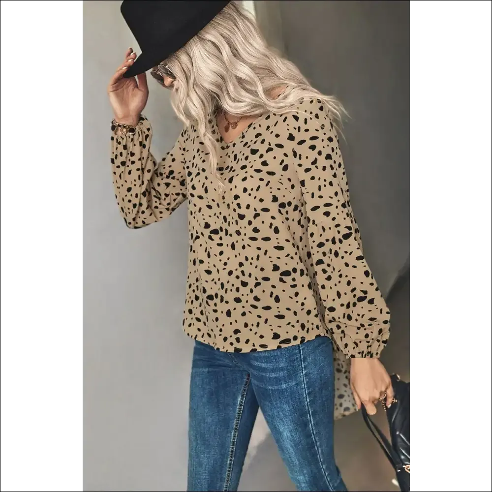 Chic Animal Print V-Neck High-Low Blouse