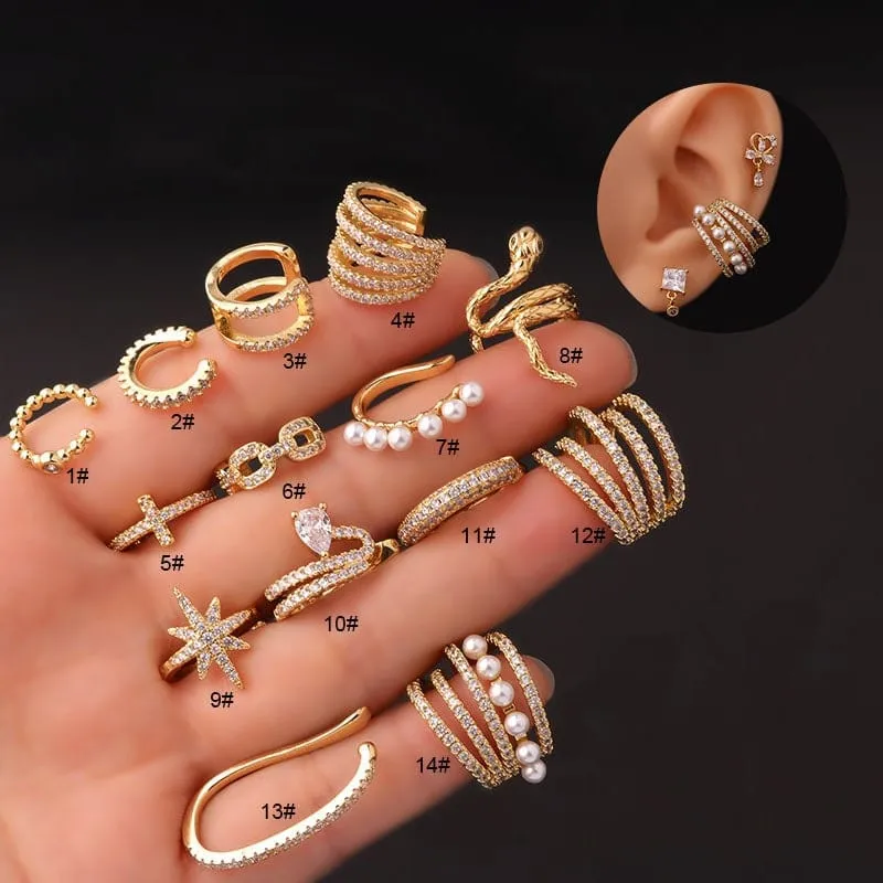 Chic CZ Inlaid Helix Non Piercing Ear Cuff Earring
