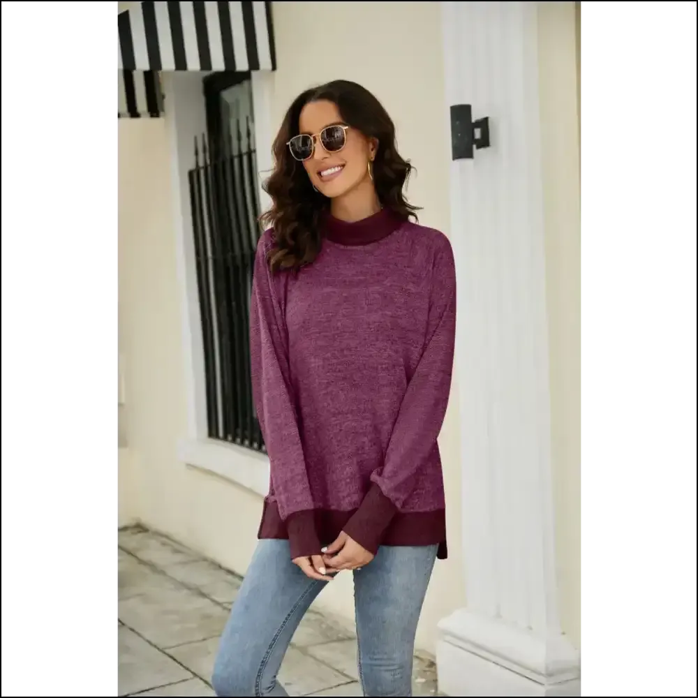 Chic Heathered High-Low Long Sleeve Top