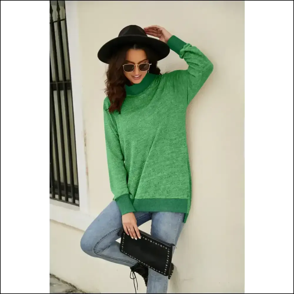 Chic Heathered High-Low Long Sleeve Top