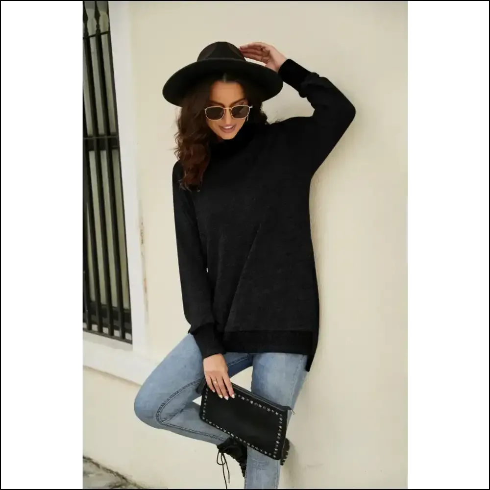 Chic Heathered High-Low Long Sleeve Top
