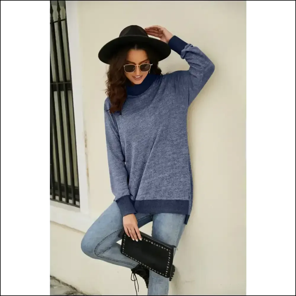 Chic Heathered High-Low Long Sleeve Top