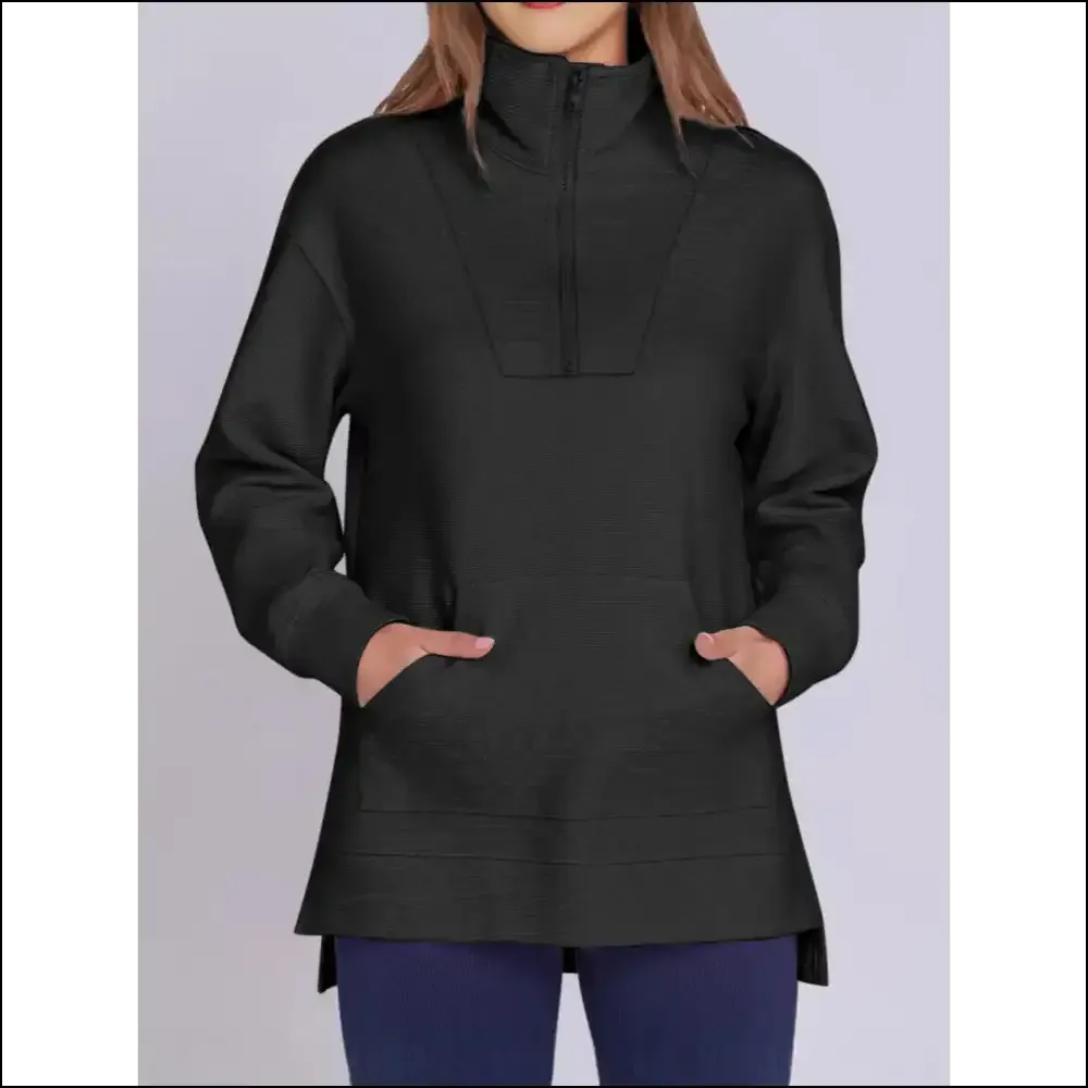 Chic High-Low Quarter Zip Long Sleeve Sweatshirt
