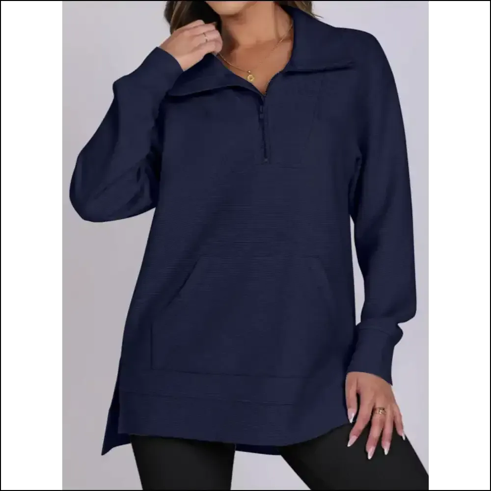 Chic High-Low Quarter Zip Long Sleeve Sweatshirt