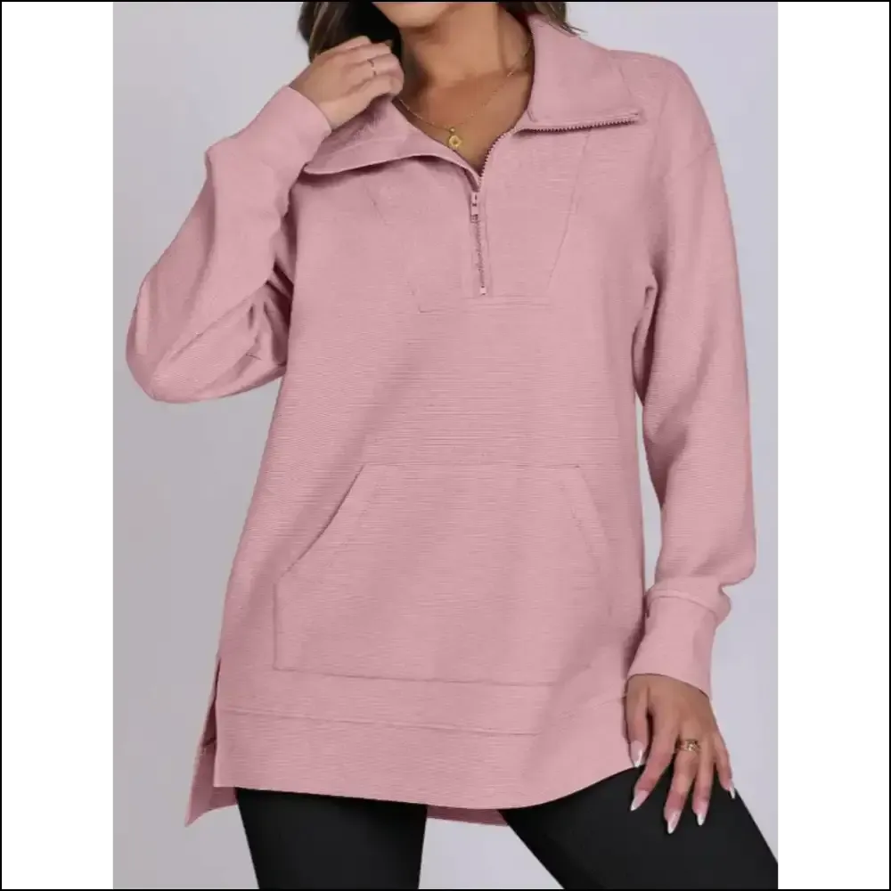 Chic High-Low Quarter Zip Long Sleeve Sweatshirt