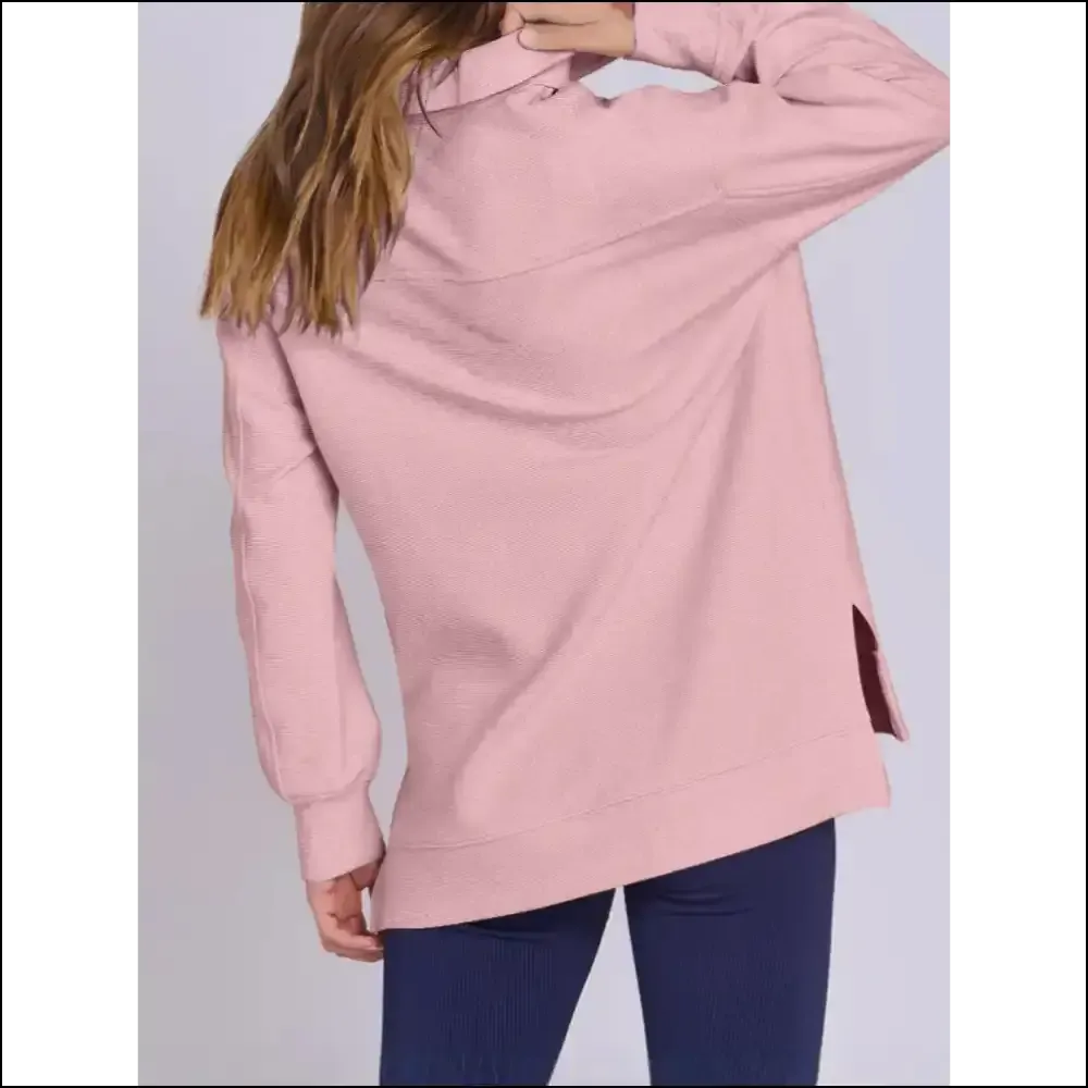 Chic High-Low Quarter Zip Long Sleeve Sweatshirt