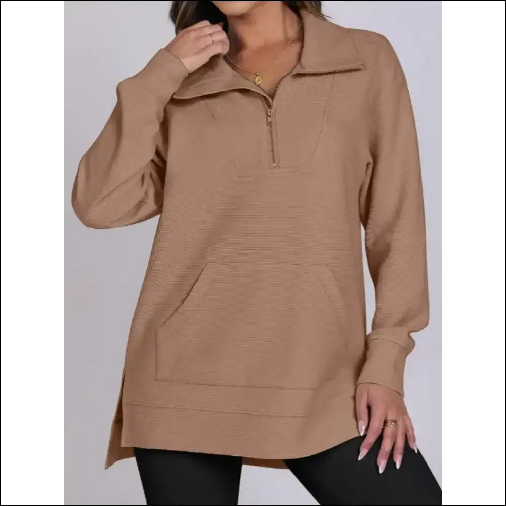 Chic High-Low Quarter Zip Long Sleeve Sweatshirt