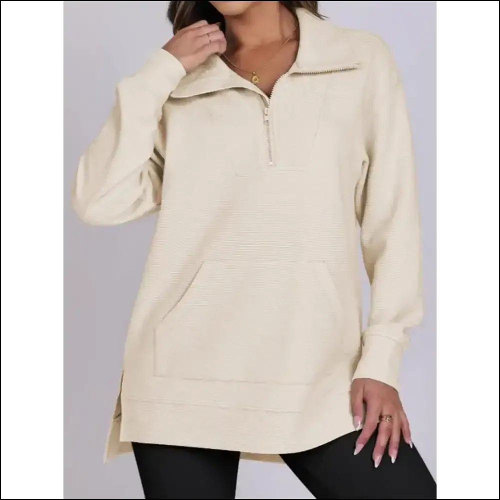 Chic High-Low Quarter Zip Long Sleeve Sweatshirt