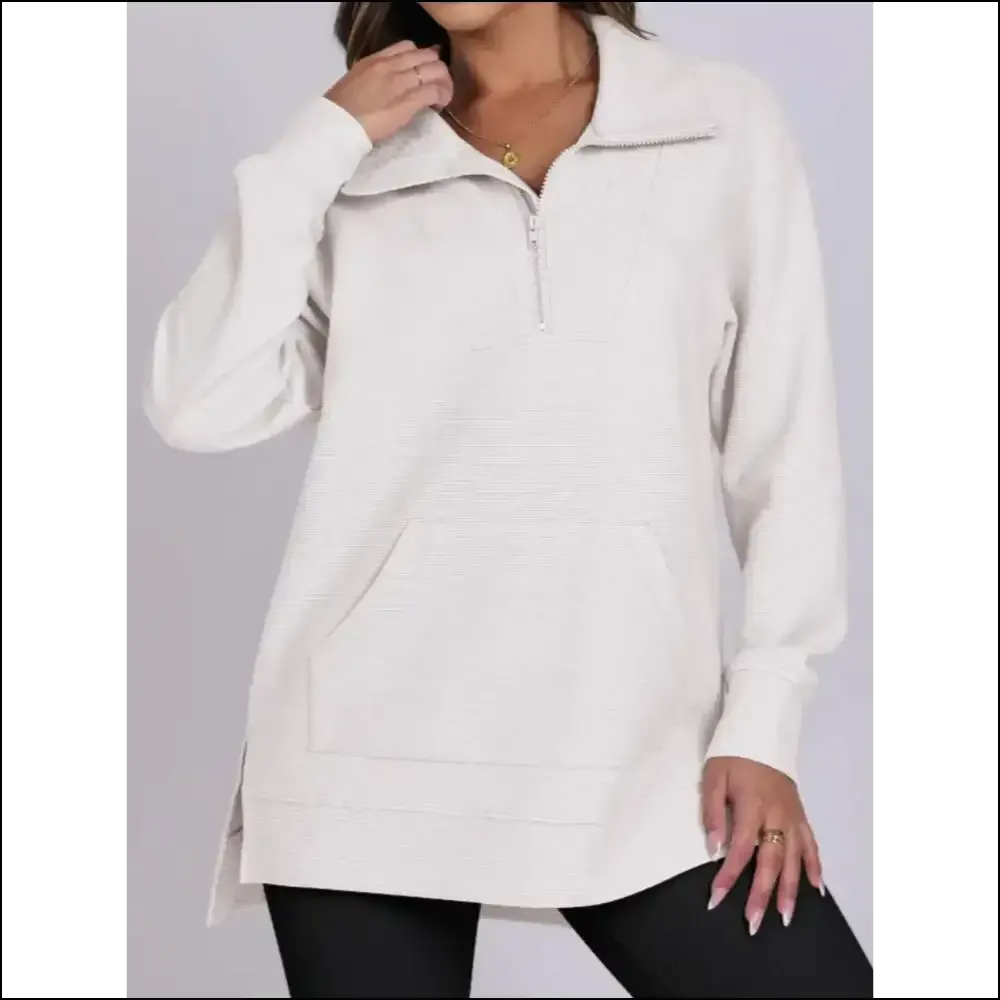 Chic High-Low Quarter Zip Long Sleeve Sweatshirt