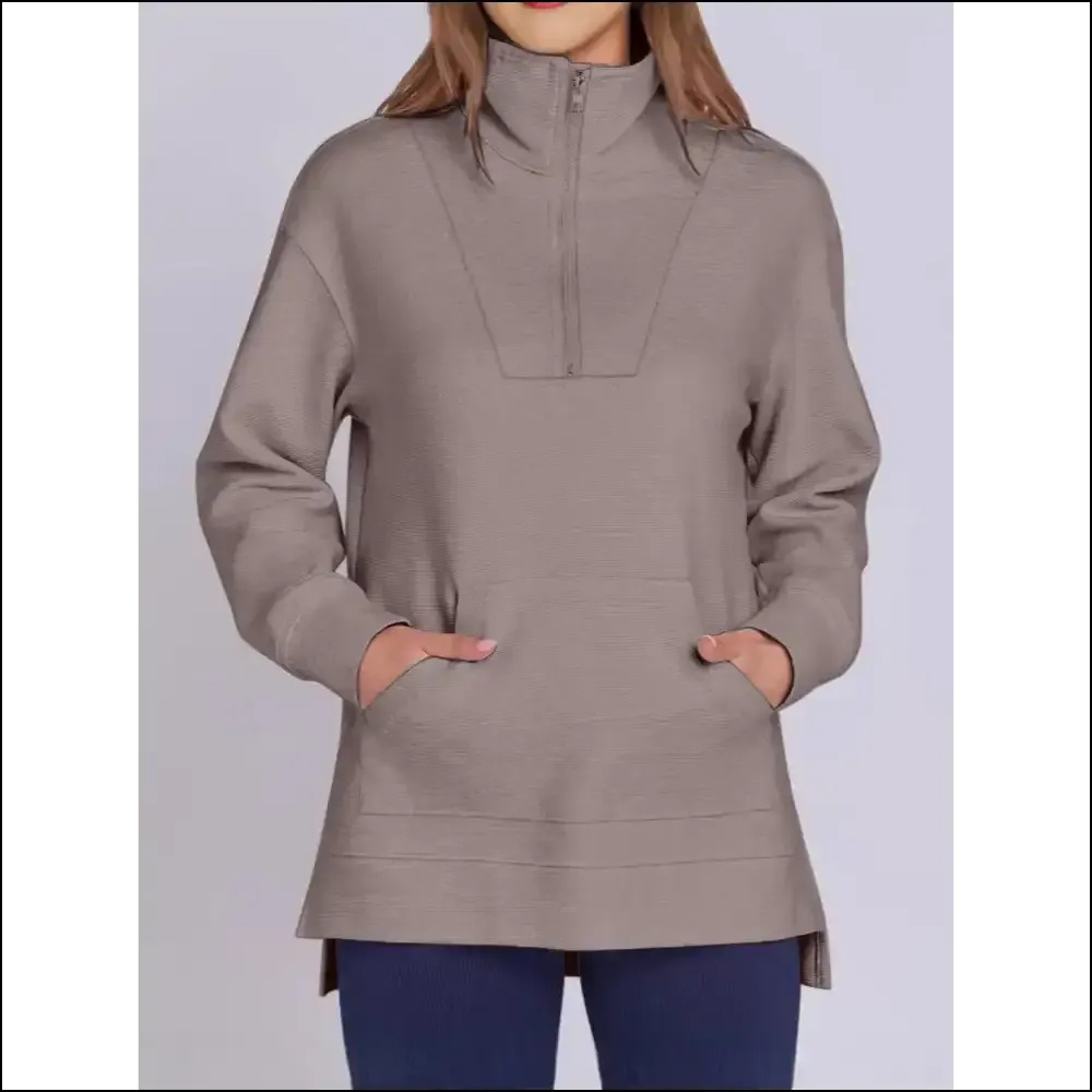 Chic High-Low Quarter Zip Long Sleeve Sweatshirt