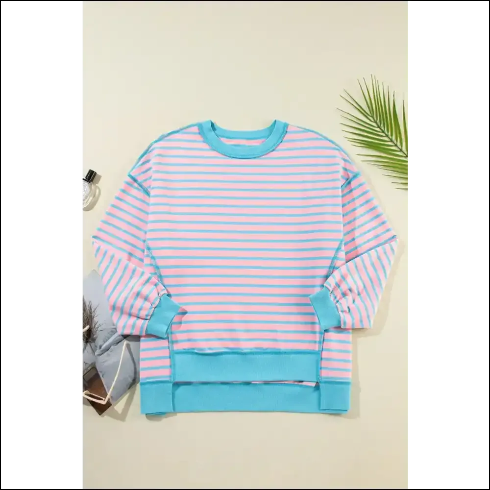Chic High-Low Striped Long Sleeve Sweatshirt