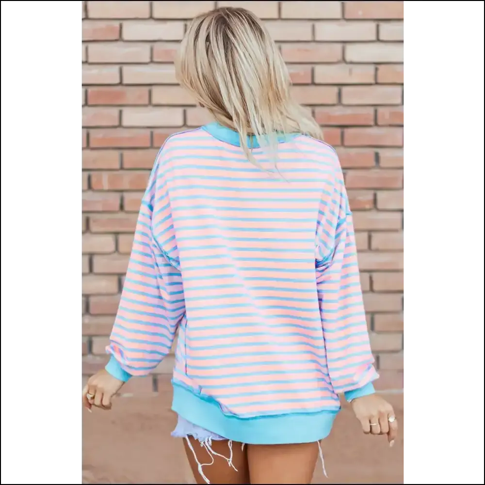 Chic High-Low Striped Long Sleeve Sweatshirt