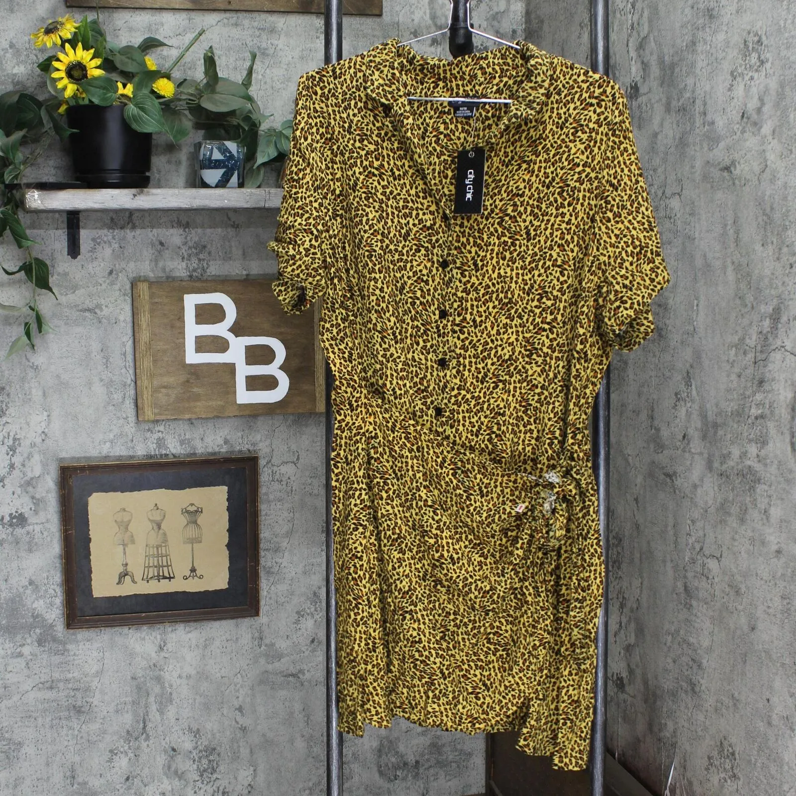 City Chic Womens Lightweight Wrap Button Up Dress Cheetah Animal Brown M