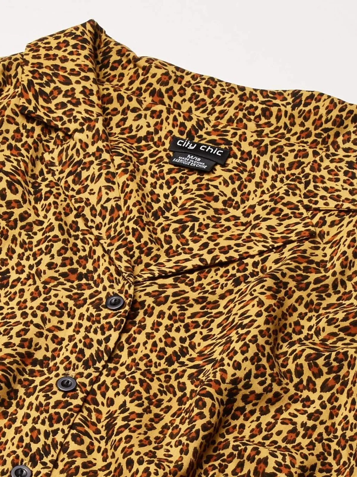 City Chic Womens Lightweight Wrap Button Up Dress Cheetah Animal Brown M