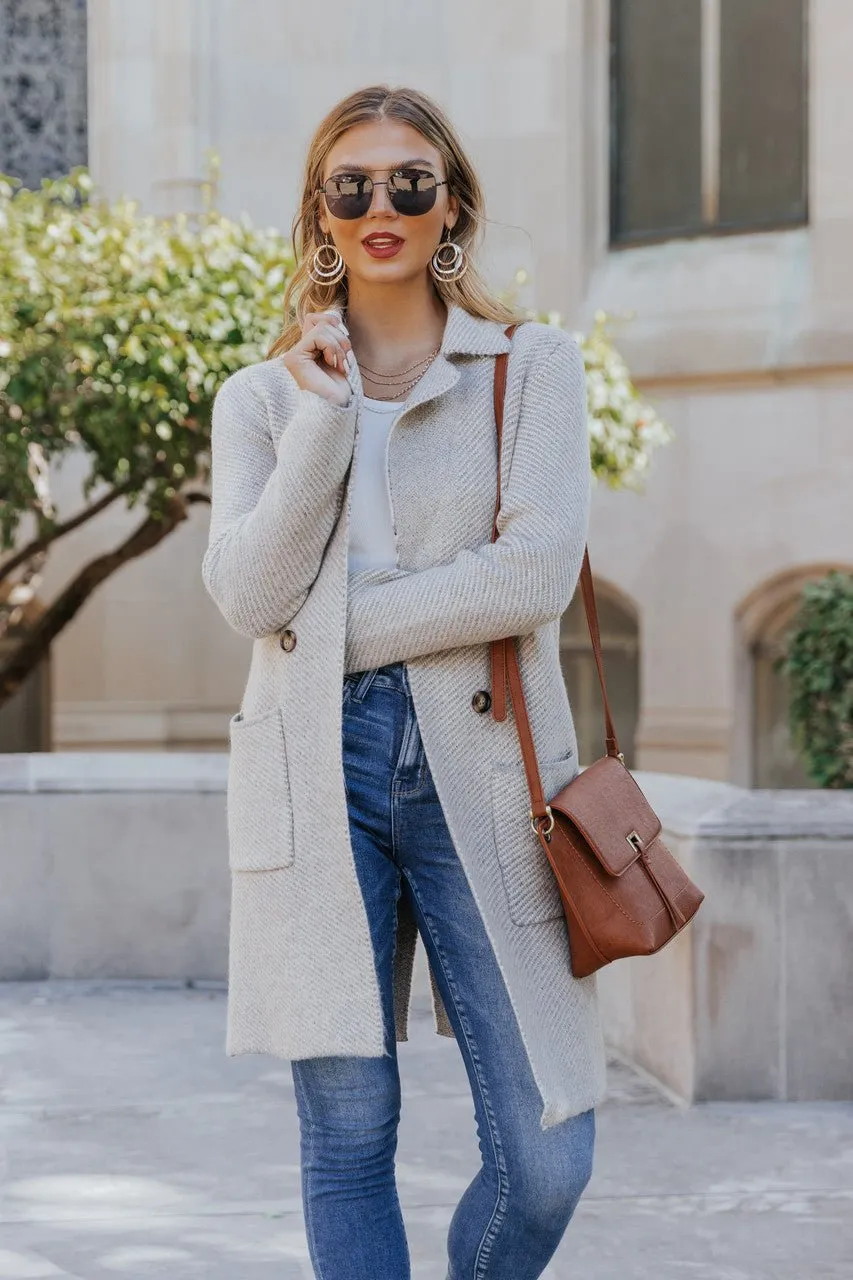 Club Chic Heather Grey Long Double Breasted Coat - FINAL SALE