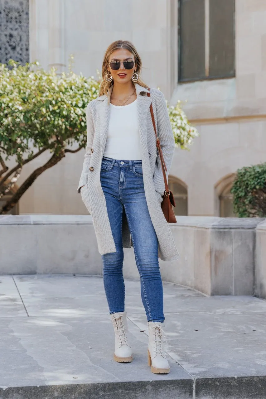 Club Chic Heather Grey Long Double Breasted Coat - FINAL SALE