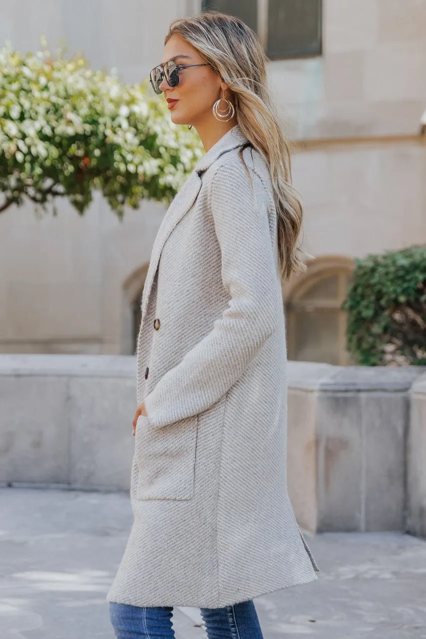 Club Chic Heather Grey Long Double Breasted Coat - FINAL SALE