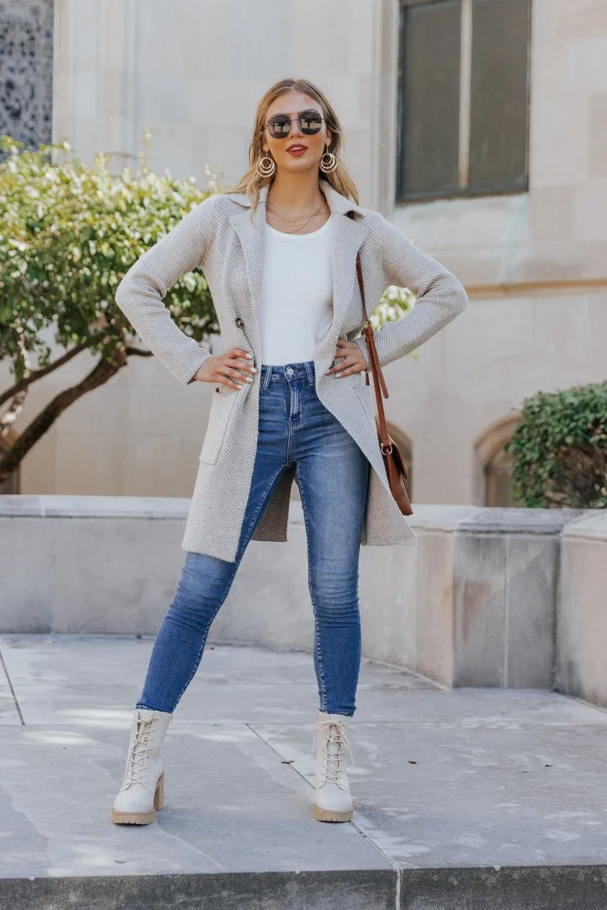 Club Chic Heather Grey Long Double Breasted Coat - FINAL SALE