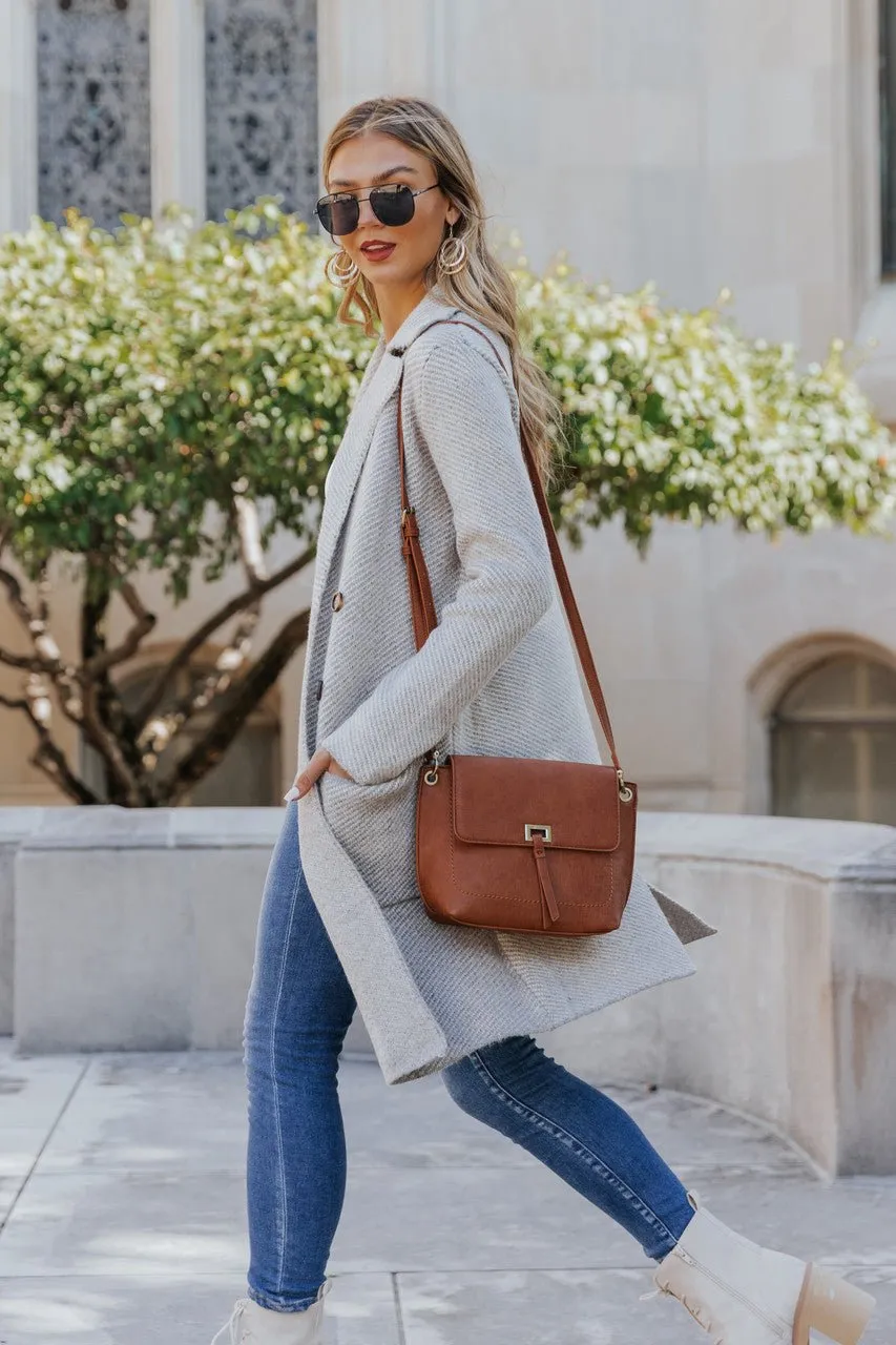 Club Chic Heather Grey Long Double Breasted Coat - FINAL SALE