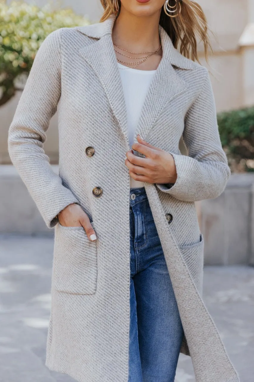 Club Chic Heather Grey Long Double Breasted Coat - FINAL SALE
