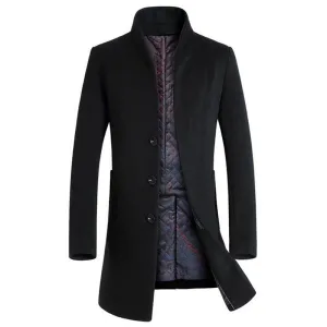 Coat Men Winter Long Thick Woolen Coats Mens Stand Collar Casual Jackets Erkek Mont Palto Peacoat Overcoat Wool Parka Coats