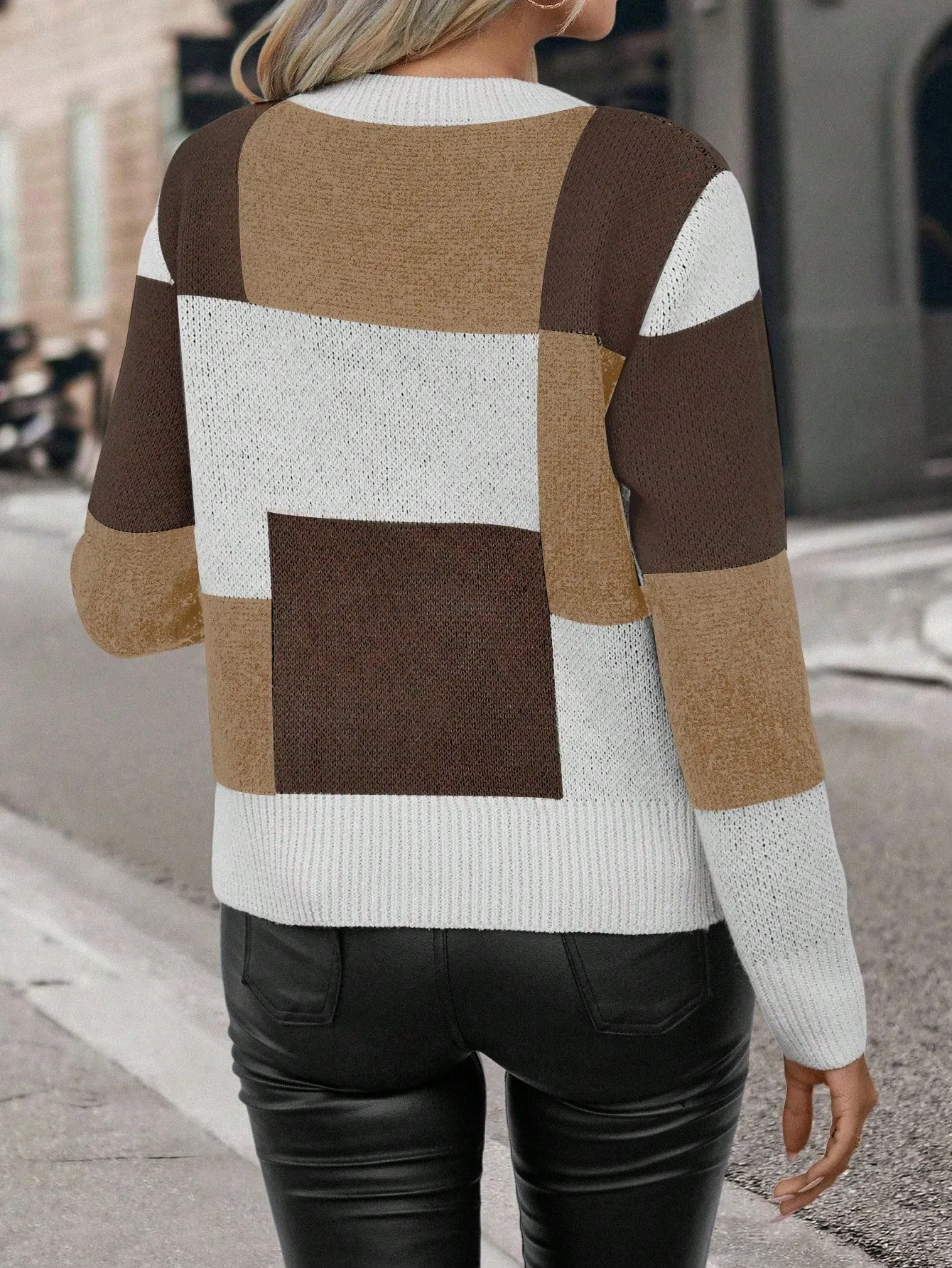 Color Block Drop Shoulder Sweater