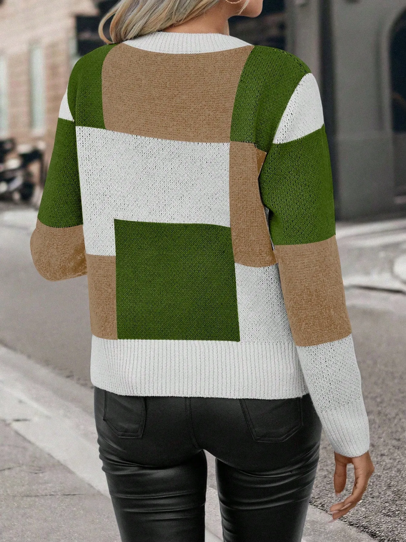 Color Block Drop Shoulder Sweater