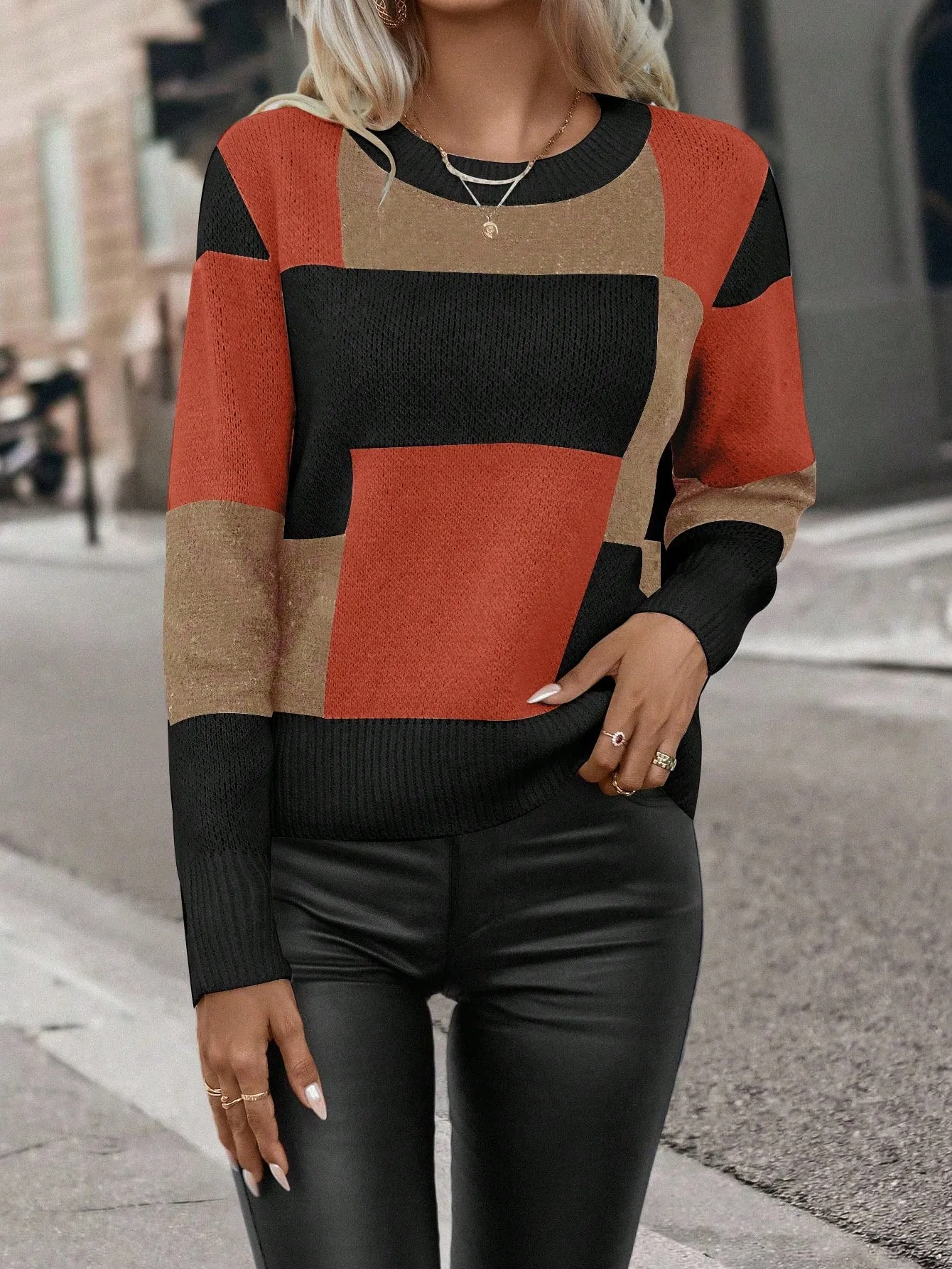 Color Block Drop Shoulder Sweater