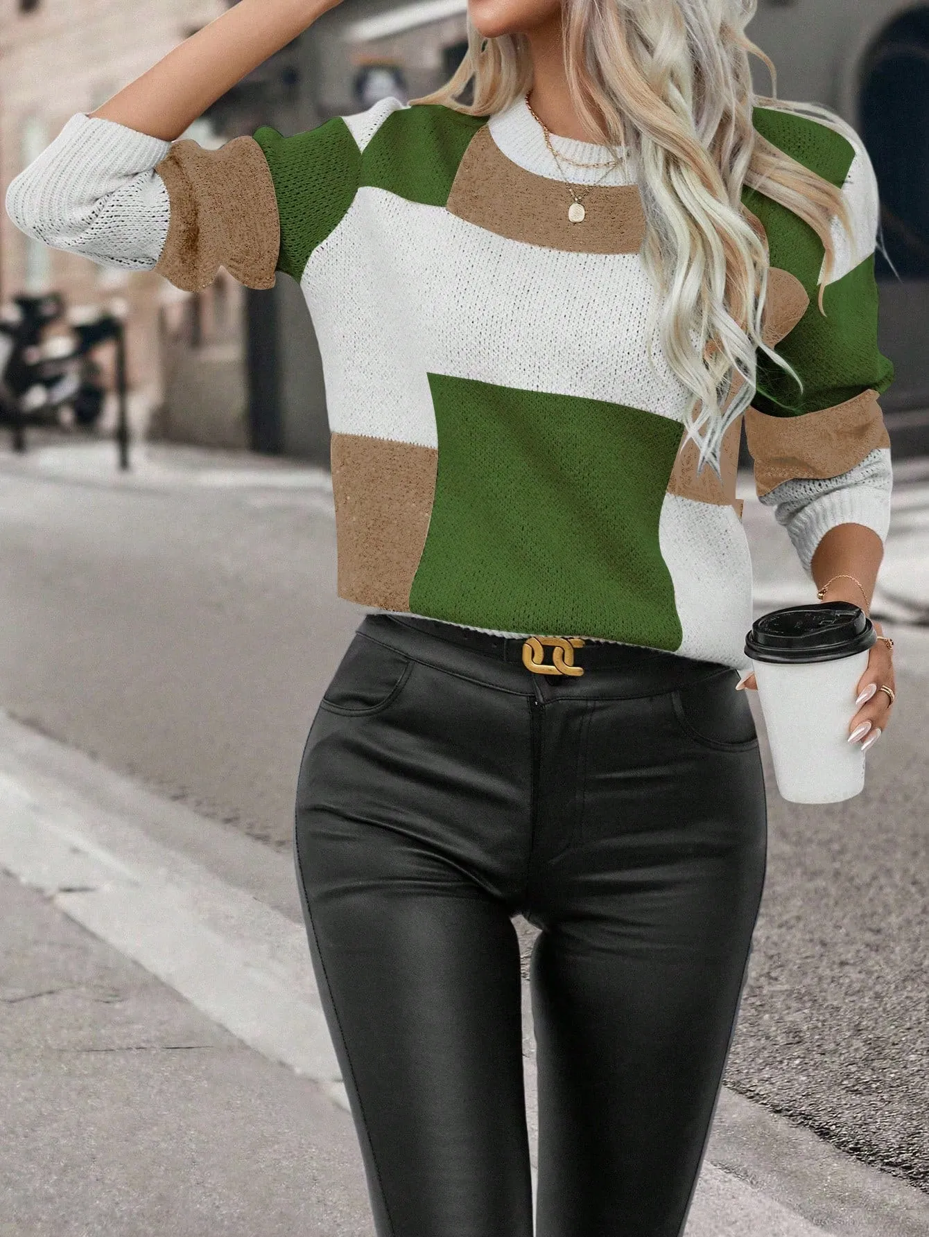 Color Block Drop Shoulder Sweater