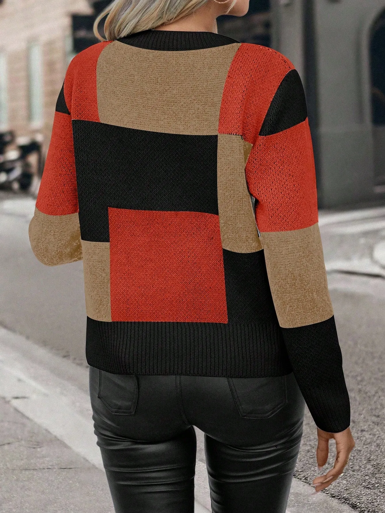 Color Block Drop Shoulder Sweater