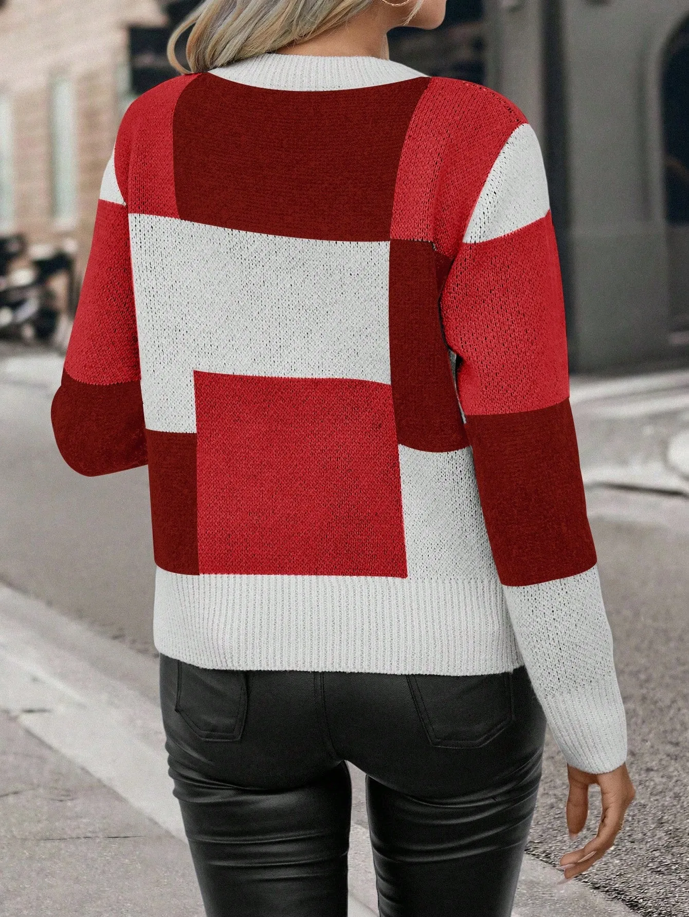 Color Block Drop Shoulder Sweater